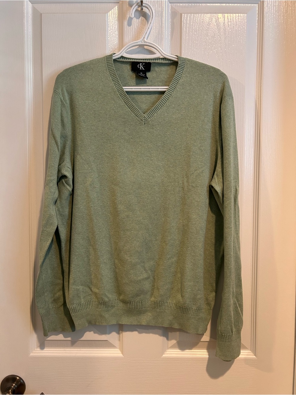 Calvin Klein Light Sage Green V-Neck Sweater